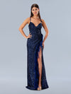 Prom Dresses Long Formal Feather Prom Sequin Dress Navy
