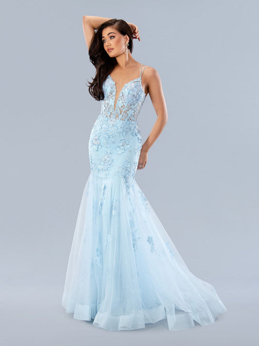Prom Dresses Long Formal Applique Prom Dress Blue