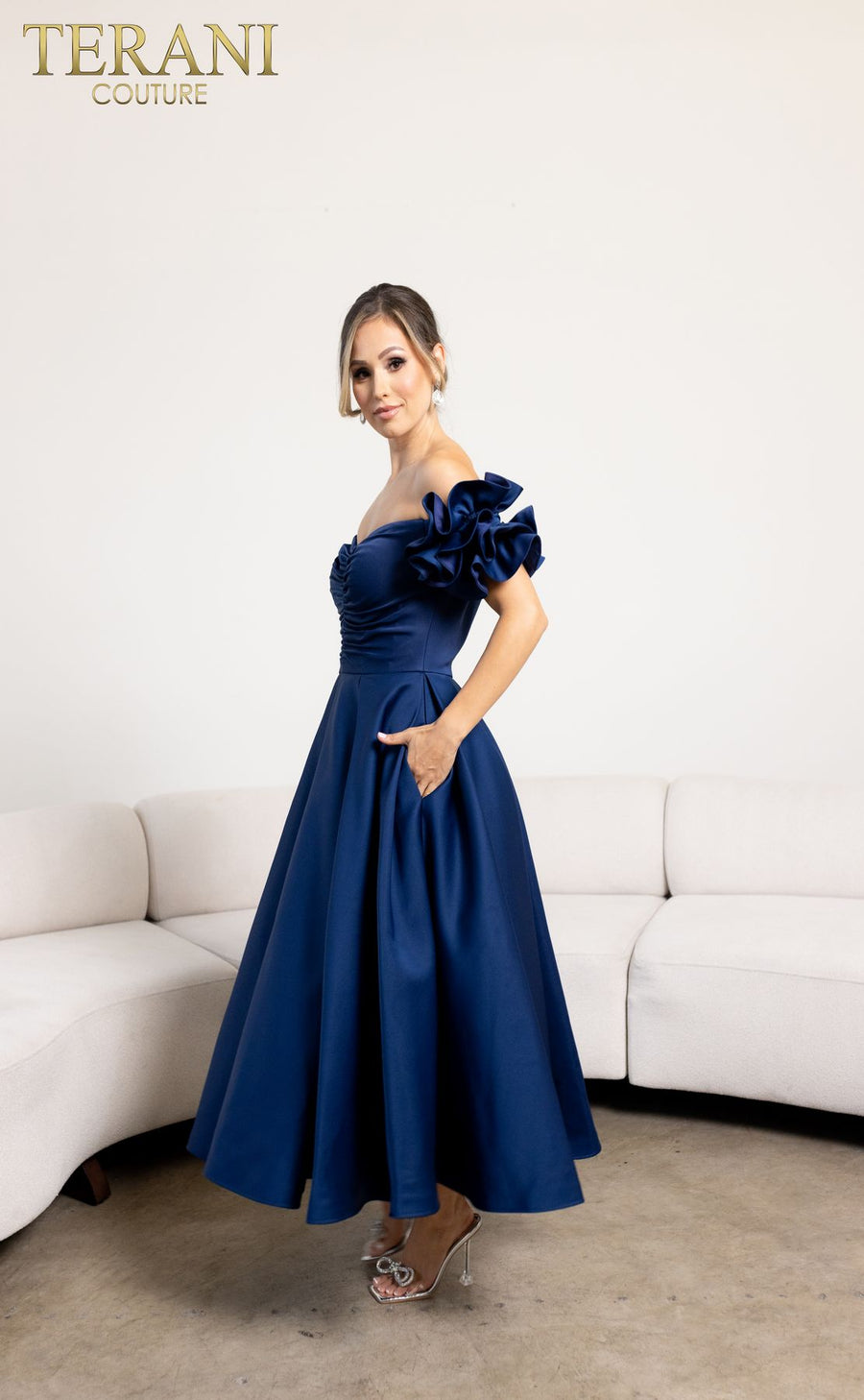 Cocktail Dresses A Line Evening Tea Length Dress Navy
