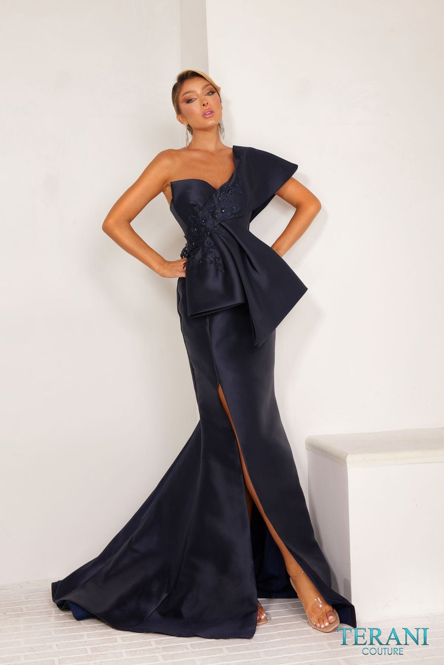 Formal Dresses Asymmetrical Trumpet Long Evening Dress Navy