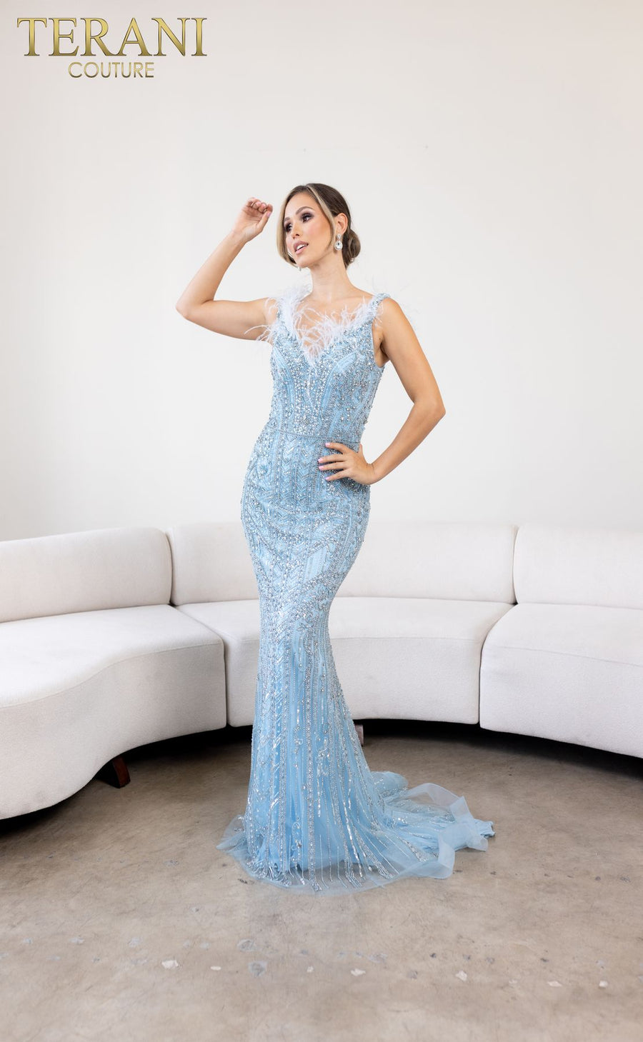 Formal Dresses  Beaded Formal Long Evening Dress Ice Blue