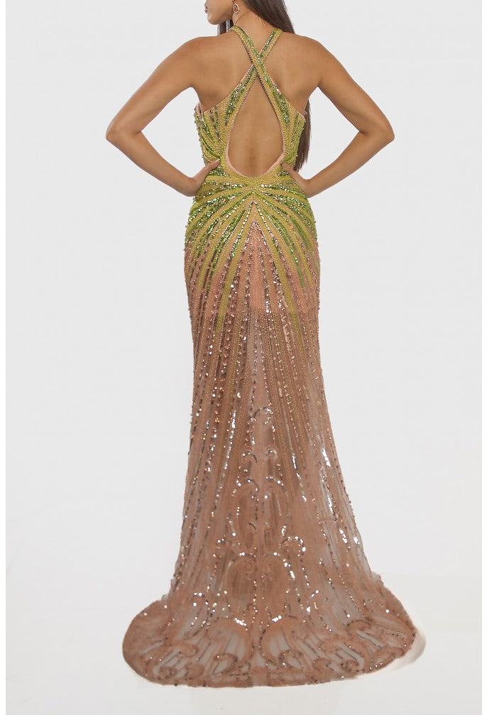 Formal Dresses Long Formal Evening Beaded Dress Lime Ombre