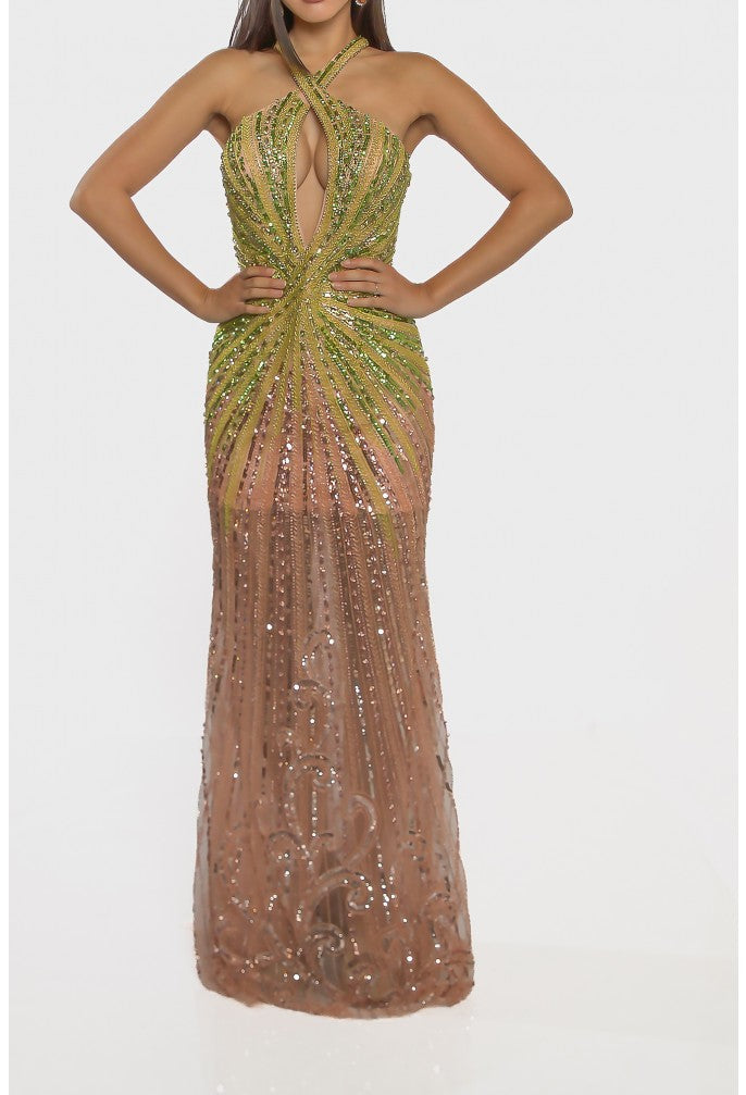 Formal Dresses Long Formal Evening Beaded Dress Lime Ombre