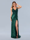 Prom Dresses Floral Applique Formal Long Sequin Prom Dress Green