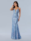 Prom Dresses Geometric Sequin Long Formal Prom Dress Blue