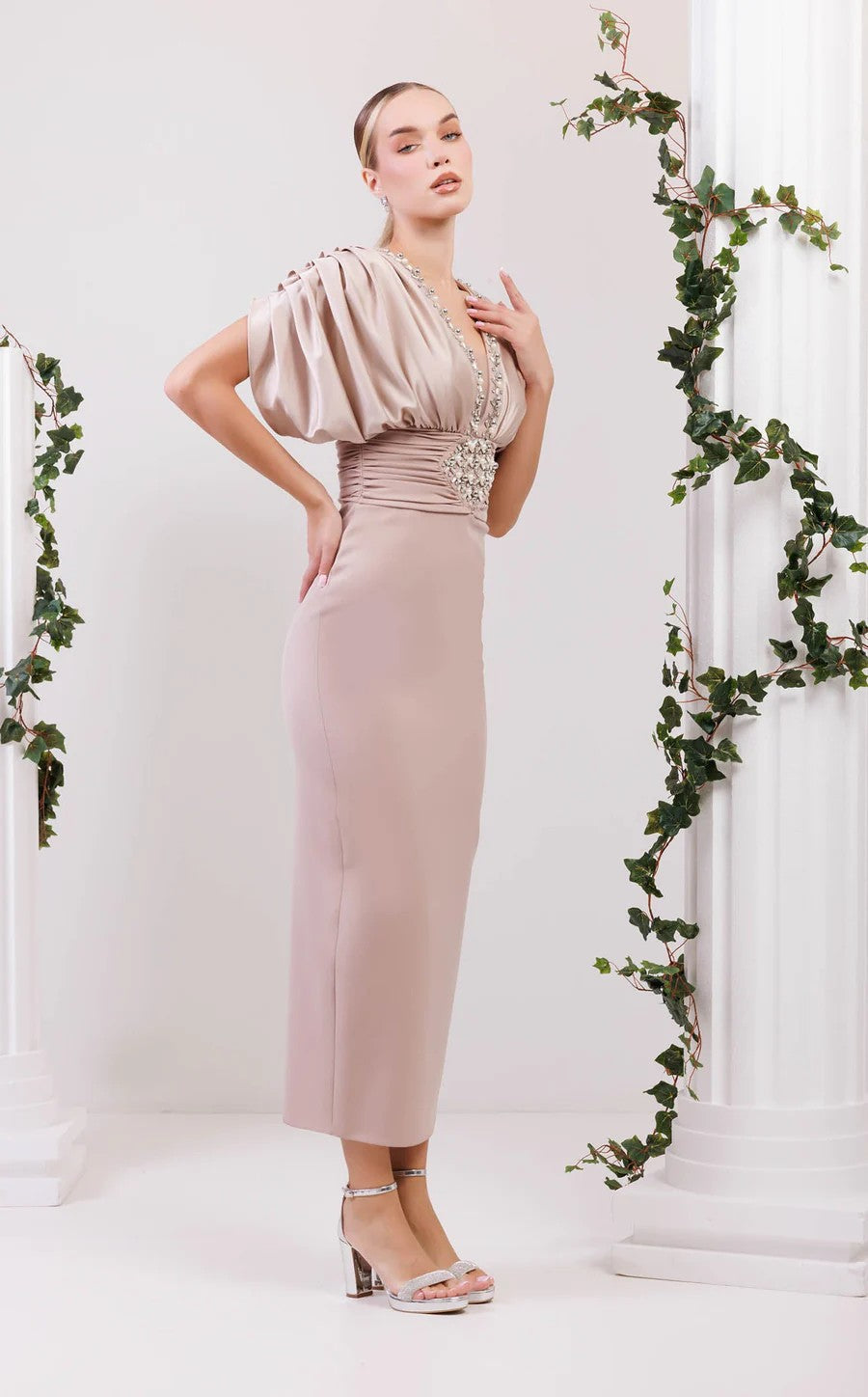 Formal Dresses Long Formal Fitted Dress Beige