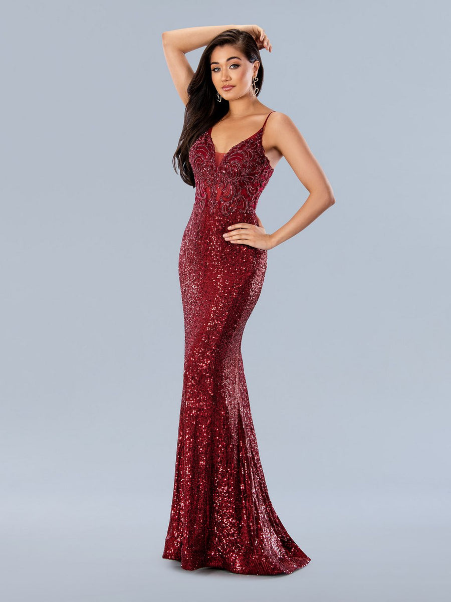 Prom Dresses Beaded Long Formal Sequin Prom Dress Wine
