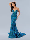 Prom Dresses Floral Sequin Prom Long Formal Dress Blue