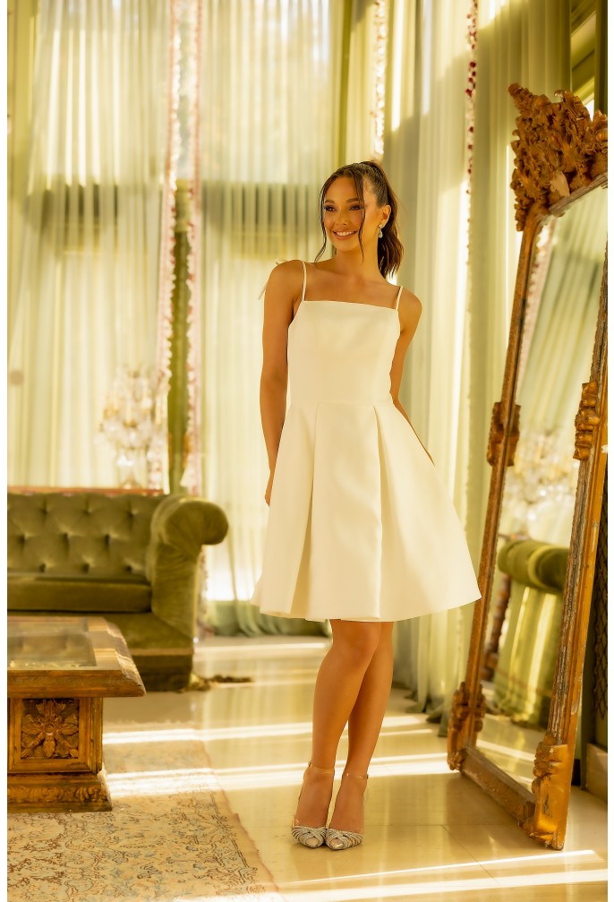 Cocktail Dresses Short A Line Pleated Cocktail Dress  Ivory