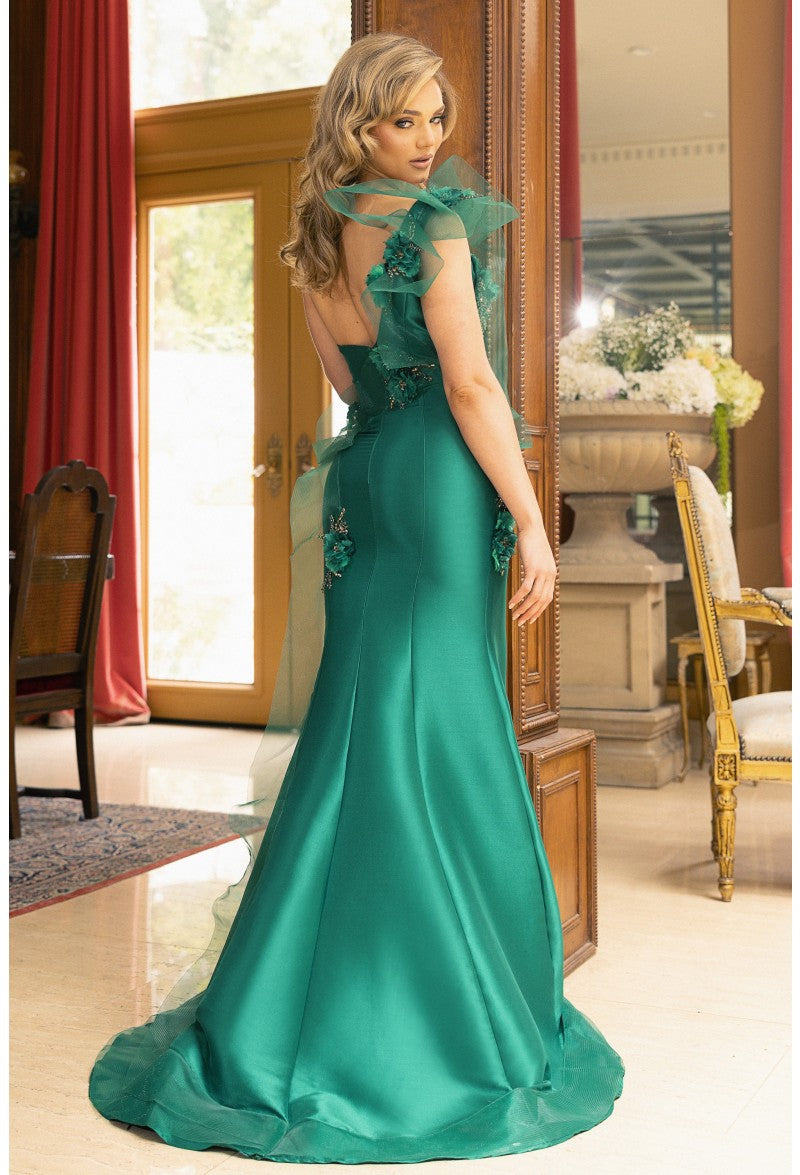Prom Dresses Floral Mermaid Long Formal Prom Dress Emerald