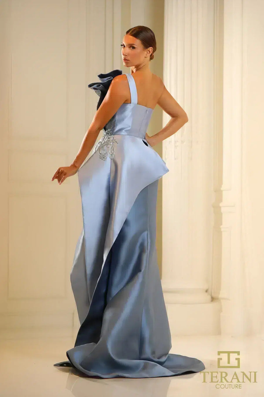 Formal Dresses Long Formal Peplum Evening Dress Blue Denim