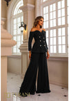 Pant Suit Long Metalic Lace Pant Suit   Black