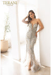 Prom Dresses Evening Long Slit Formal Prom Dress Blush Silver