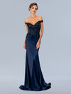 Formal Dresses Long Formal Floral Beaded Prom Dress Navy