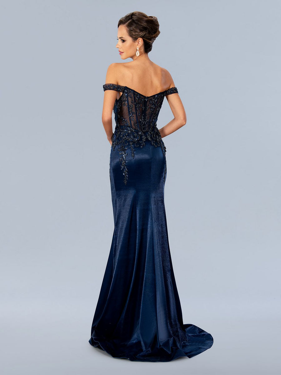 Formal Dresses Long Formal Floral Beaded Prom Dress Navy