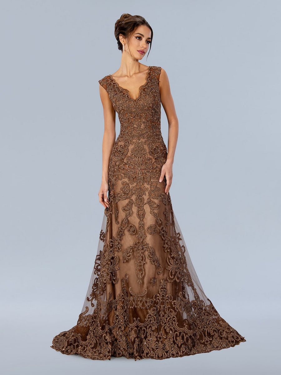Formal Dresses Long Formal Embroidered Prom Dress Mocha