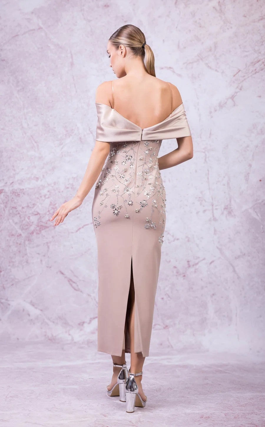 Prom Dresses Fitted Long Formal Floral Prom Dress Beige