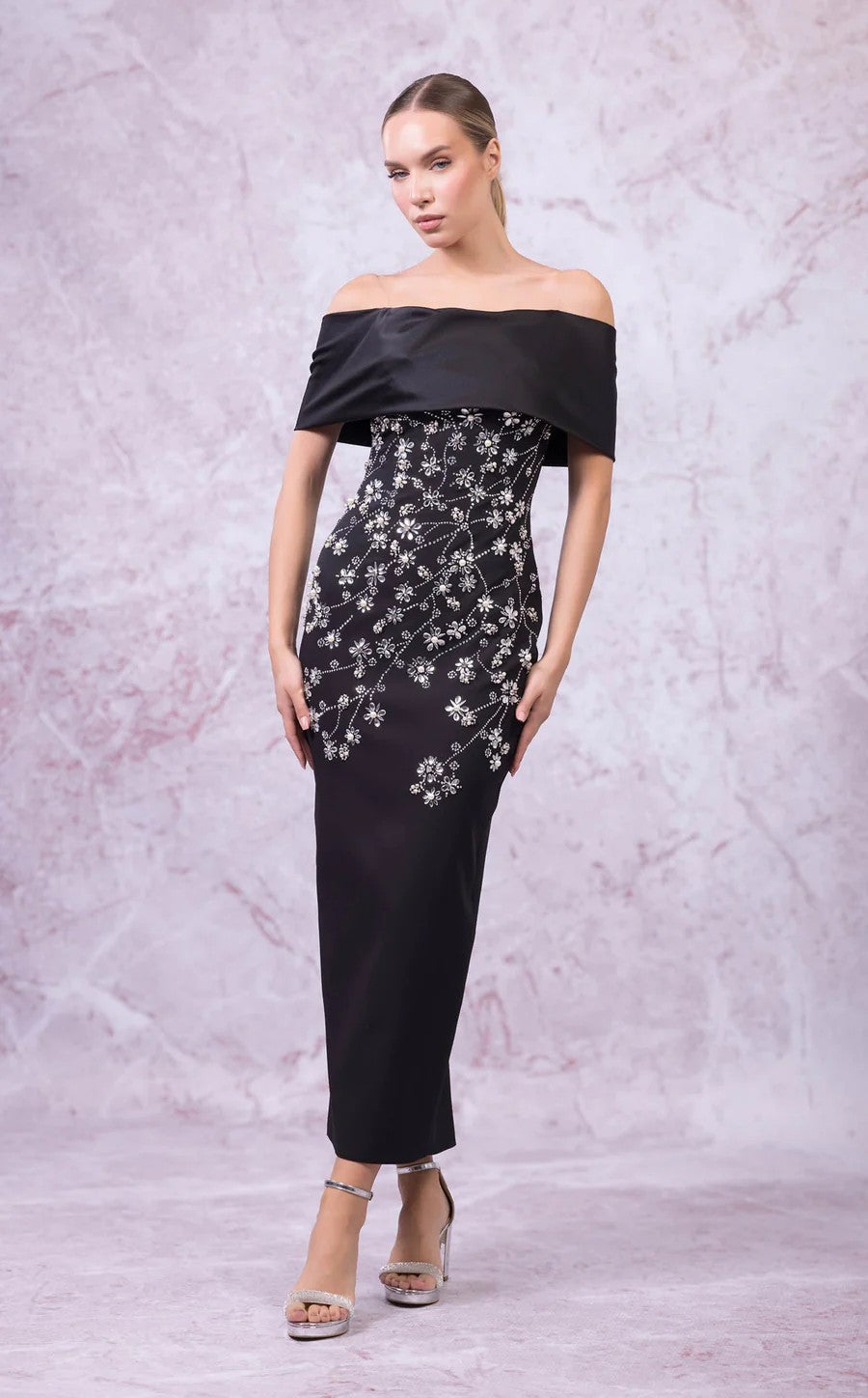 Prom Dresses Fitted Long Formal Floral Prom Dress Black