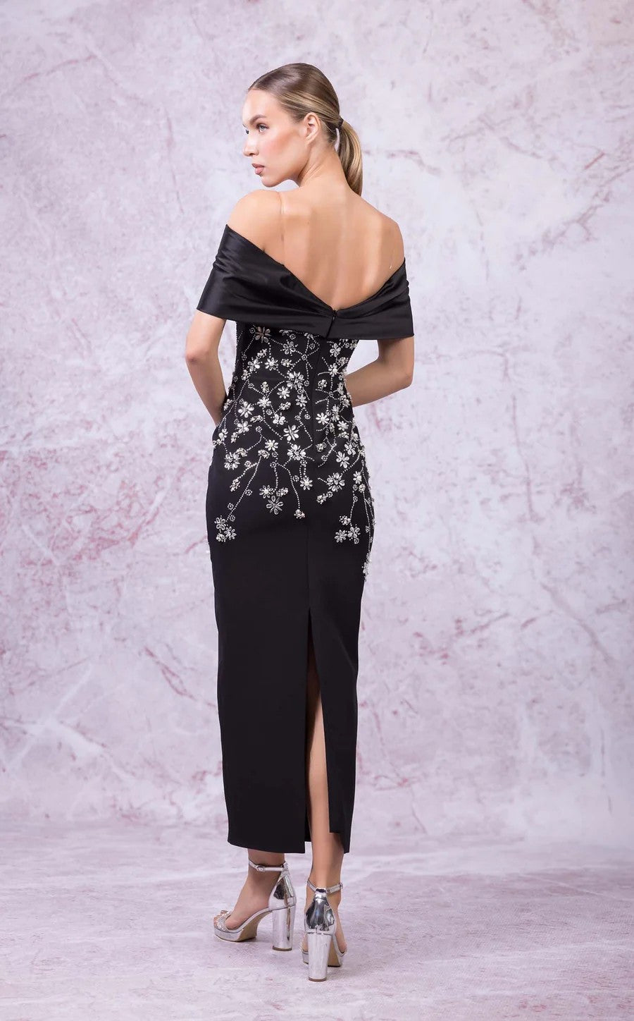 Prom Dresses Fitted Long Formal Floral Prom Dress Black