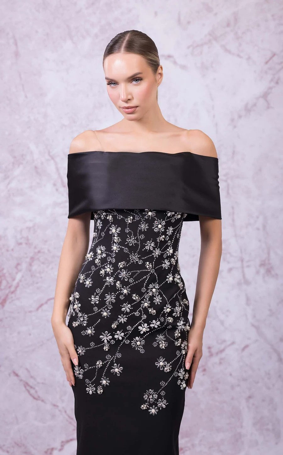 Prom Dresses Fitted Long Formal Floral Prom Dress Black