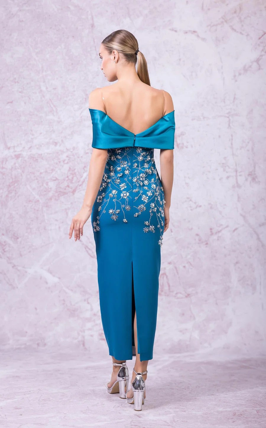 Prom Dresses Fitted Long Formal Floral Prom Dress Blue