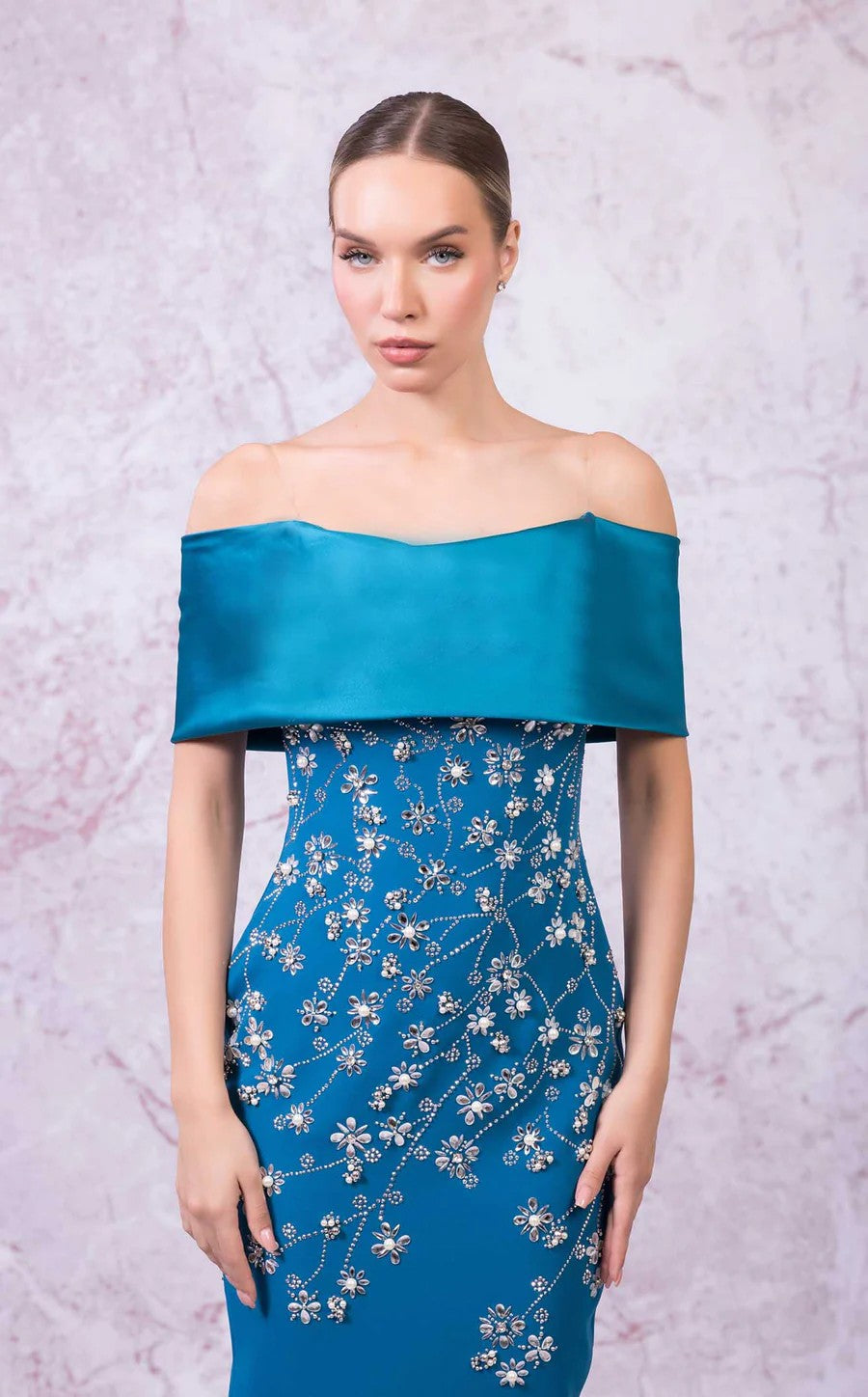 Prom Dresses Fitted Long Formal Floral Prom Dress Blue