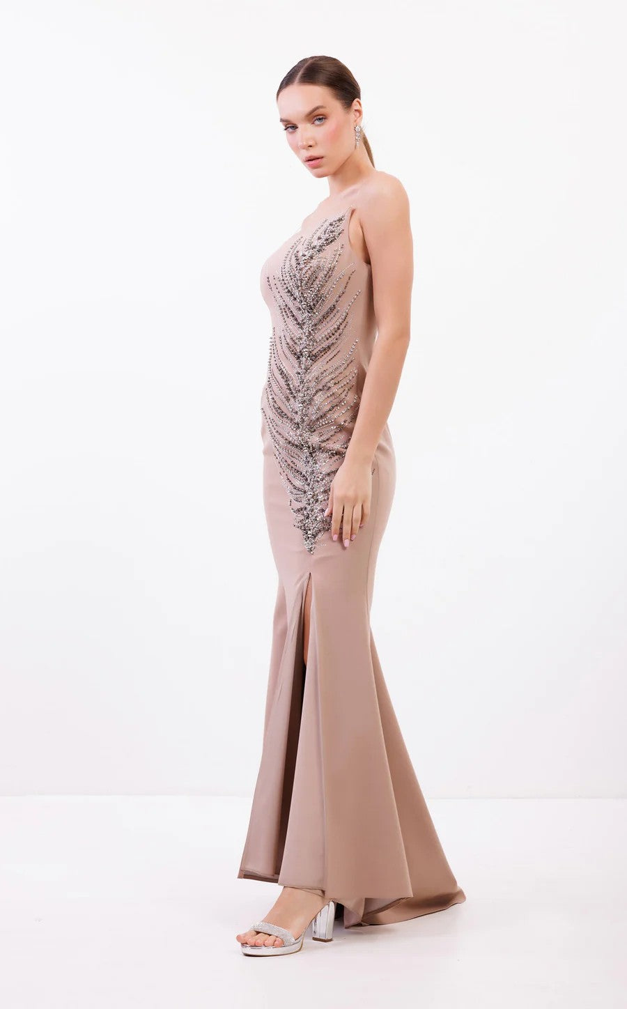 Prom Dresses Long Formal Prom Fitted Dress Beige
