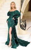 Prom Dresses Long Formal Fitted Velvet Sequin Evening Dress Hunter