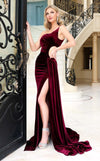Prom Dresses Prom Formal Long Velvet Slit Evening Dress Burgundy