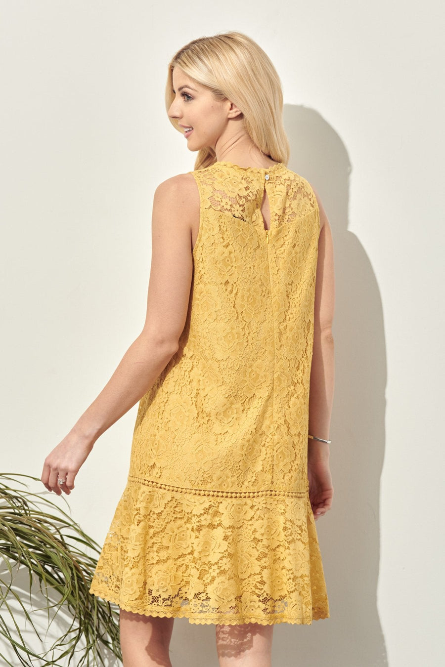 Cocktail Dresses Short Sleeveless Drop Waist Crochet Dress Mustard