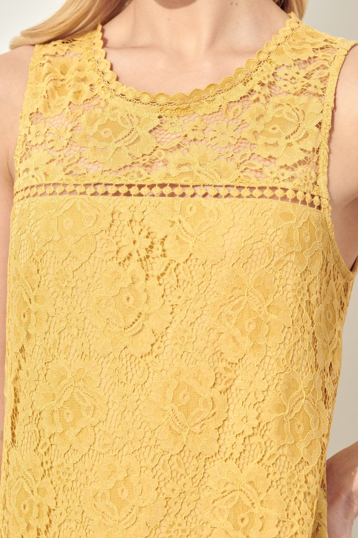 Cocktail Dresses Short Sleeveless Drop Waist Crochet Dress Mustard