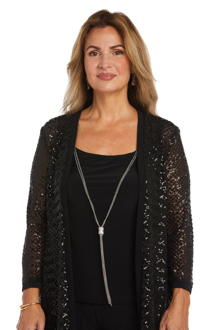 Pant Suit Three Piece Sequin Jacket Pant Set  Black