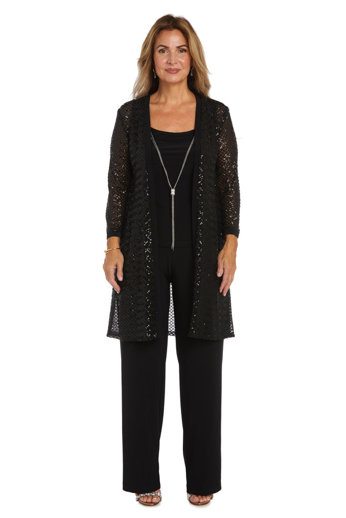 Pant Suit Three Piece Sequin Jacket Pant Set  Black