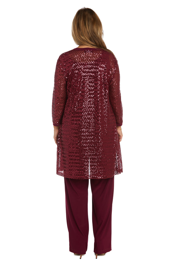 Pant Suit Three Piece Sequin Jacket Pant Set  Merlot