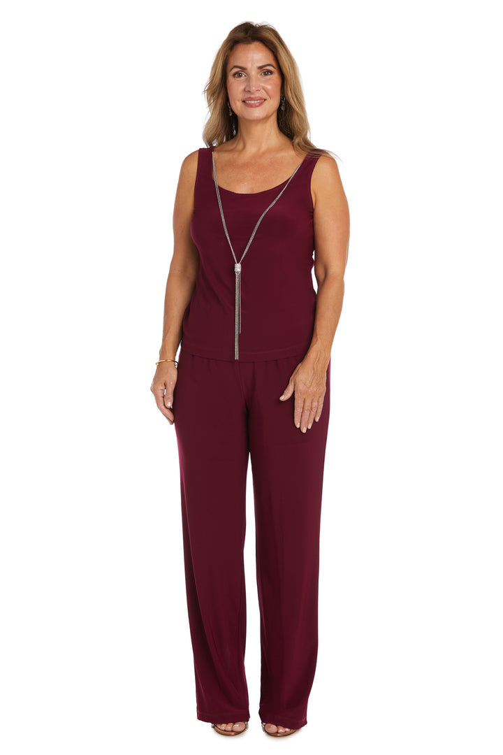 Pant Suit Three Piece Sequin Jacket Pant Set  Merlot