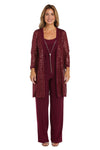 Pant Suit Three Piece Sequin Jacket Pant Set  Merlot