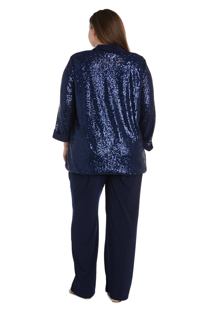 Pant Suit Plus Size Sequin Jacket Pant Set  Navy