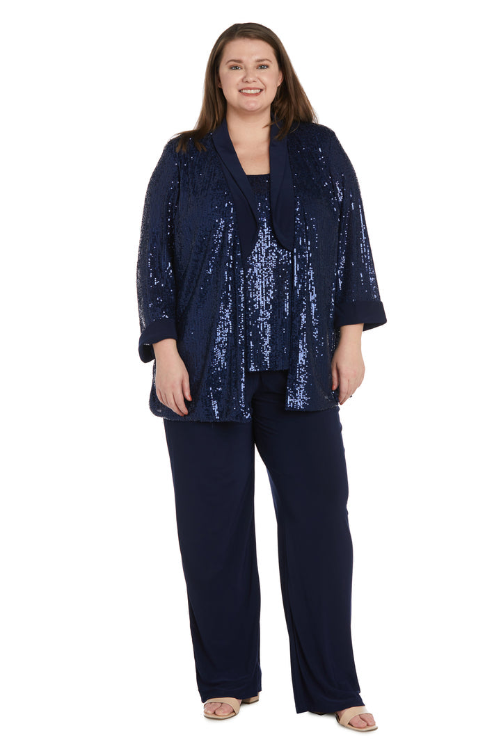 Pant Suit Plus Size Sequin Jacket Pant Set  Navy