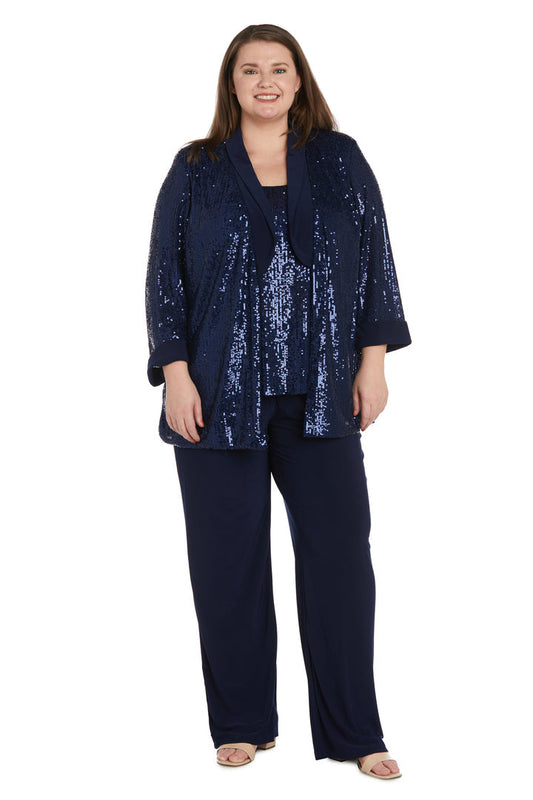 Pant Suit Plus Size Sequin Jacket Pant Set  Navy
