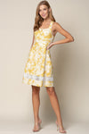 Cocktail Dresses Short Sleeveless Button Floral Dress Mustard