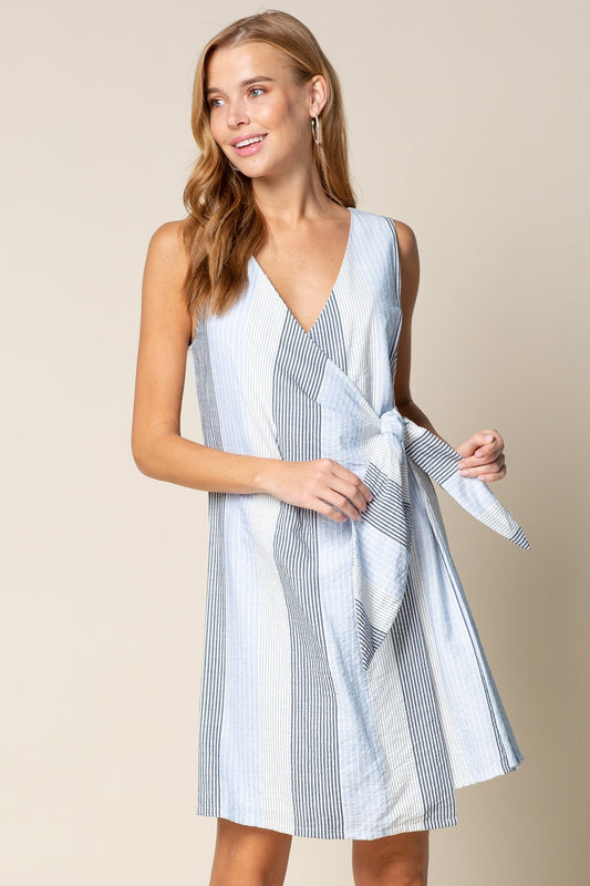 Cocktail Dresses Short Sleeveless Wrap Dress Blue