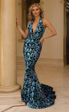 Prom Dresses Fitted Long Formal Sequin Velvet Prom Dress Baby Blue