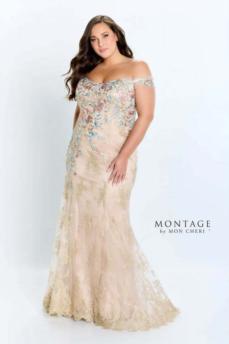 Formal Dresses Long Metallic Evening Floral Formal Dress Champagne/Multi