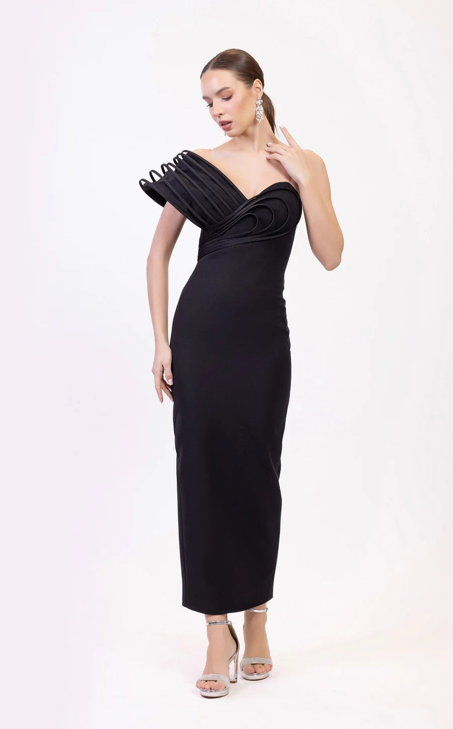 Prom Dresses Fitted Long Formal Tea Length Prom Dress Black