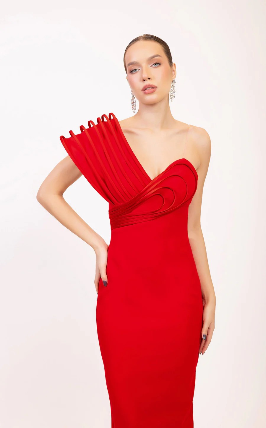 Prom Dresses Fitted Long Formal Tea Length Prom Dress Red