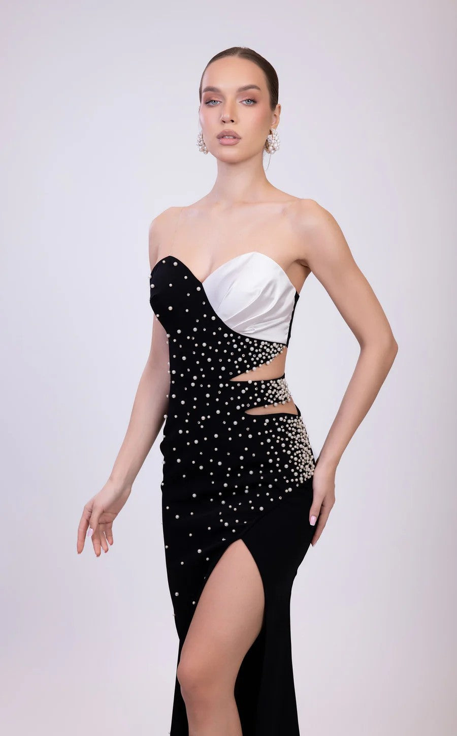 Prom Dresses Formal Long Fitted Slit Prom Dress Black/White