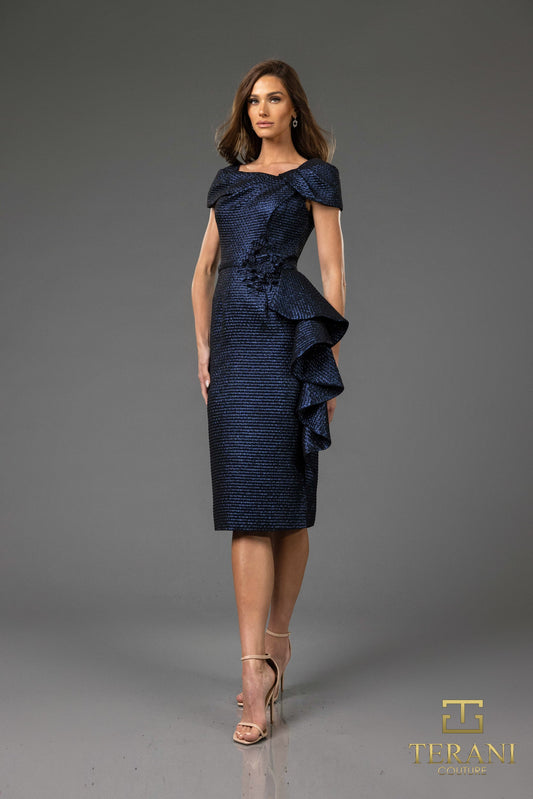 Cocktail Dresses Metallic Fitted Formal Knee Length Cocktail Dress Navy