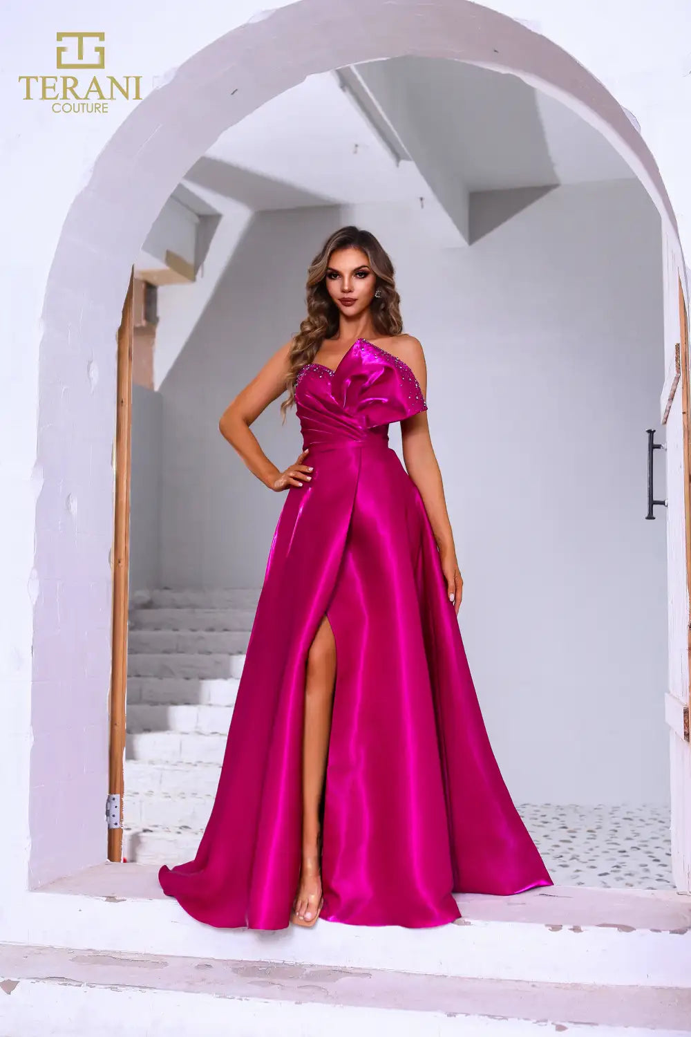 Formal Dresses Beaded A Line Long Formal Evening Prom Dress Magenta
