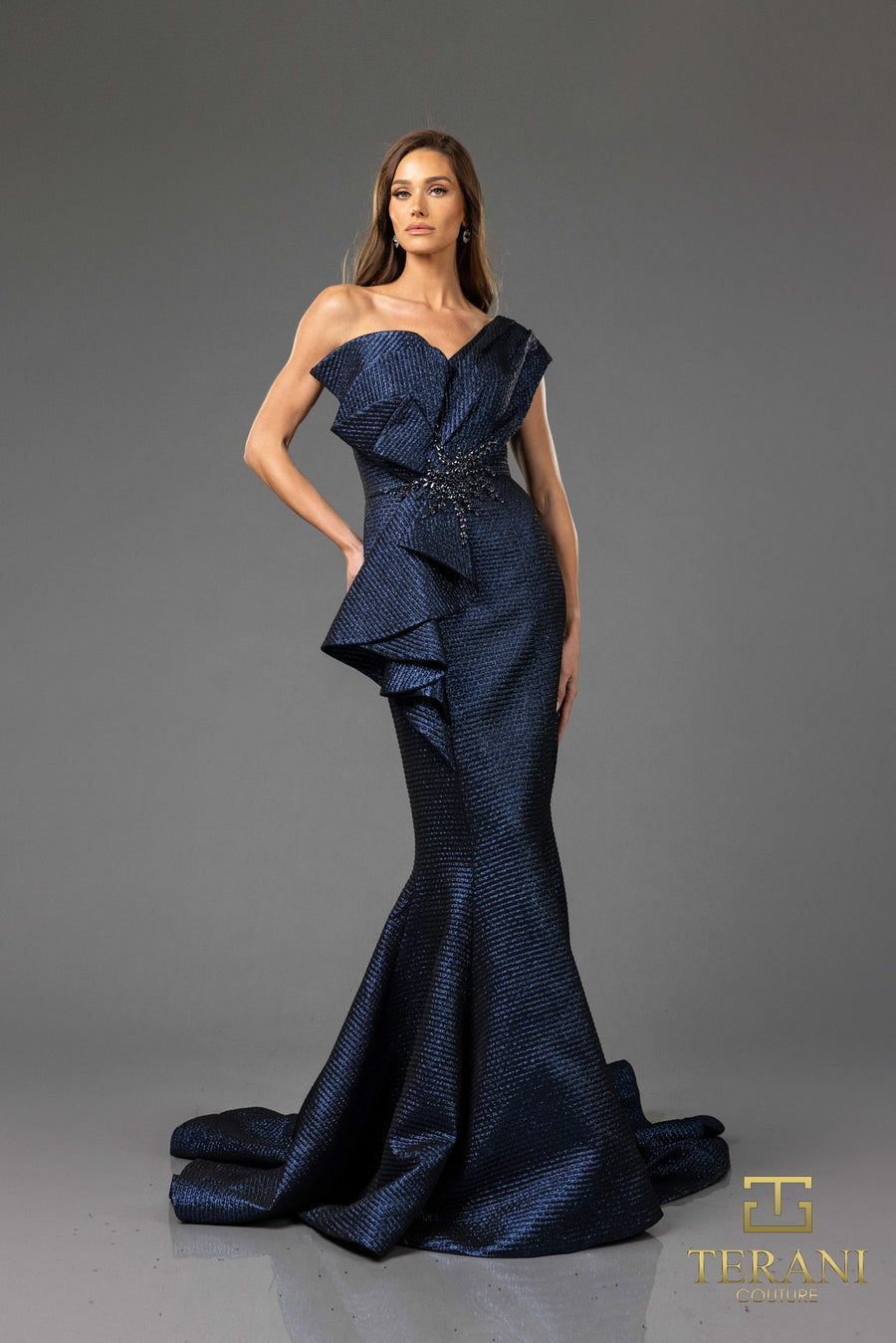 Formal Dresses Long Mermaid Formal Metallic Evening Dress Navy