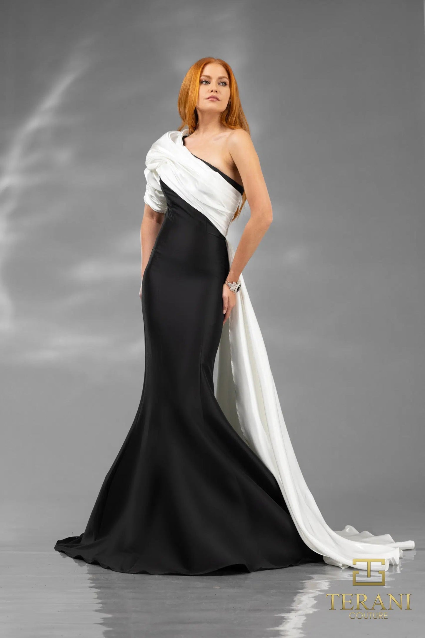 Formal Dresses Long Formal Overskirt Mermaid Evening Dress Black White
